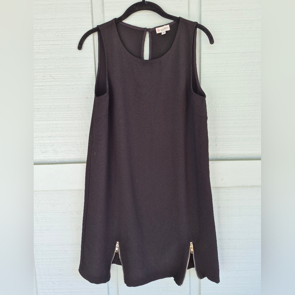 VTG Guess Sleeveless Black Mini Dress with Silver Zipper Accents Medium Whimsy